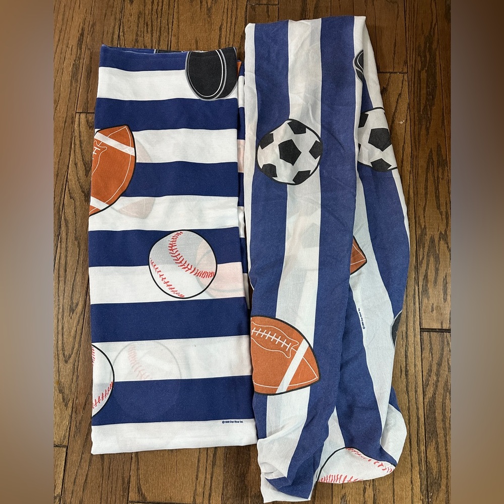 Vintage 1999 Dan River Twin Flat & Fitted Sheet Set Sports Large Blue Stripes